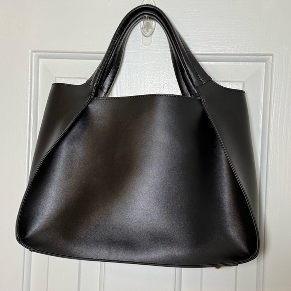 Melie Bianco Megan Minimalist Vegan Leather Tote Set NWT Black - Picture 4 of 16